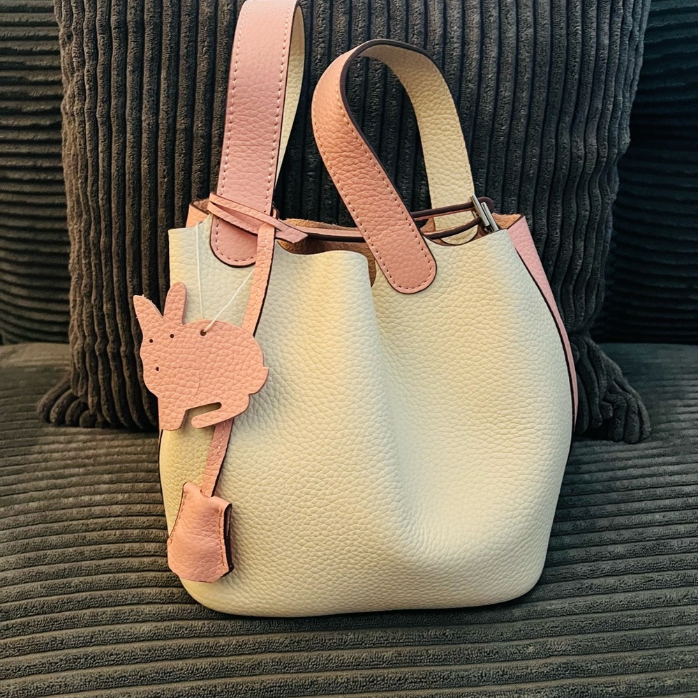 Cream and Pink Women's Bucket Bag